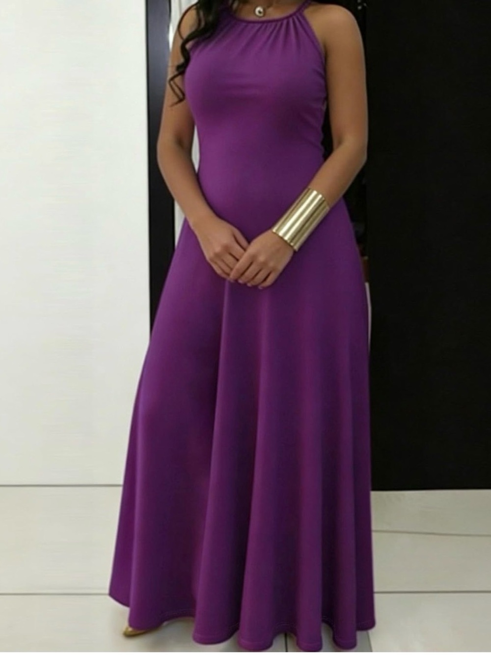 Elegant Purple Backless Halter Maxi Dress